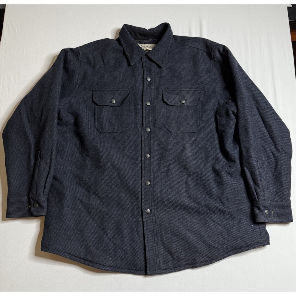 LL BEAN Work Jacket Mens XXL Navy Blue Canvas Y2K‎ Utility Zip Front Vintage